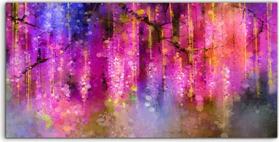 Produktbild von Coloray Glasbild 140x70  Wandbild Glasbilder Abstrakte lila rote und gelbe Blumen