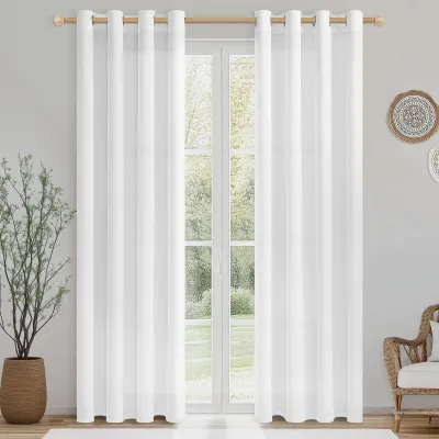 Obrázek produktu pro Omgoods - Bílé závěsy, 2 kusy, 140 x 230 cm - Poloprůhledné, s oky