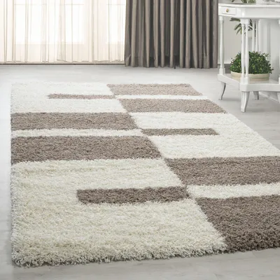 Image de Homebyhome Tapis Shaggy à Poils Longs Motif à Carreaux Doux Moelleux et Confortable pour Salon Moderne, Taille: 160x230 cm