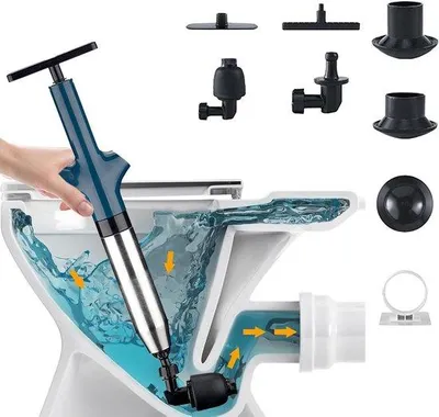 Image de Kit de débouchage de toilettes à haute pression avec 4 embouts de rechange