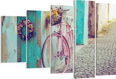 Produktbild von Bild auf Leinwand - Leinwandbild - 5 Teile - Rosa Fahrrad Vintage - 150x100cm - Wand Bild - Wanddeko - Wandbilder - Leinwanddruck - Bilder - Wanddekoration - Leinwand bilder - EG150x100-4471