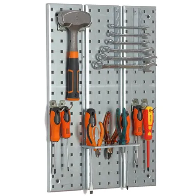 Produktbild von Werkzeugwand Metall 39x59cm Lagersystem mit Werkzeughaltern Werkzeughaken Lochbrett Werkstatt Garage Steckbrett Elektrowerkzeuge Lochwand Starke Steck