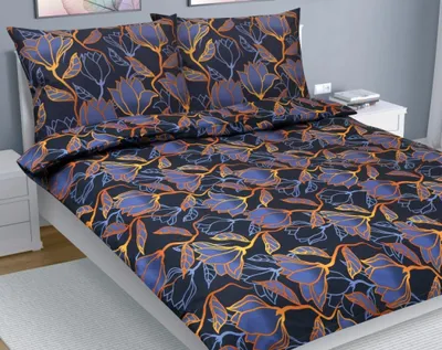 Produktbild von Doppelbettbezug aus Baumwolle - 1pc 180x200, 70x90 - dunkelblau, gold