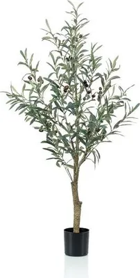 Obrázok produktu pre Umelá rastlina – olivovník – Olea Europaea – 115 cm – umelý strom s realistickými listami a olivami – dekoratívna rastlina do interiéru a kancelárie – bezúdržbová