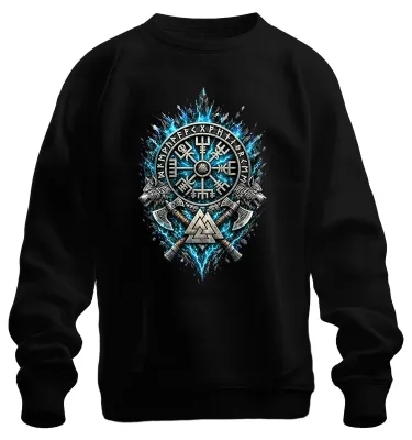 Produktbild von Vegvisir Wikinger Wolf Axt Valknut Runen Nordisch Odin Thor Sweatshirt Pullover, Schwarz, XXL