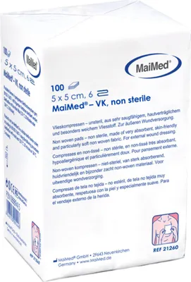 Produktbild von MaiMed-VK-unsteril  5x5cm 6-fach Vlieskompressen zu 100 St./Papiertüte | Packung (100 Stück)