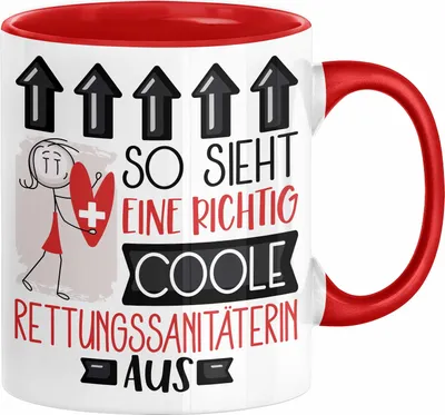 Produktbild von Rettungssanitäterin Geschenk Tasse Geschenkidee für Rettungssanitäterin Geburtstag Weihnachten Spruch So Sieht Eine Richtig Coole Rettungssanitäterin Aus Kaffee-Becher  (Rot)