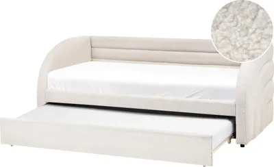 Produktbild von BELIANI Tagesbett Weiß Bouclé Gepolstert Gesteppt für 2 Personen mit Lattenrost 90x200 cm Ausziehbar Modernes Design Ausziehbett Kinderbett