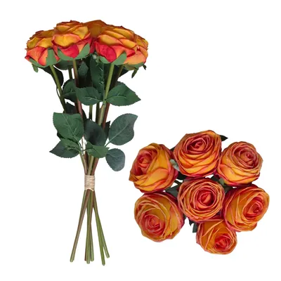 Produktbild von Rosen künstlich 7er Bund, Kunstblumen Rosenstrauß, künstliche Blumen Pearl Rose Orange