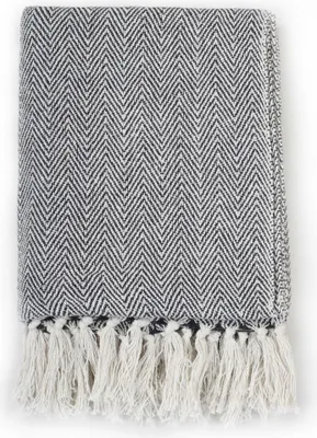 Image de vidaXL Jeté de lit en coton à chevrons 125x150 cm bleu marine