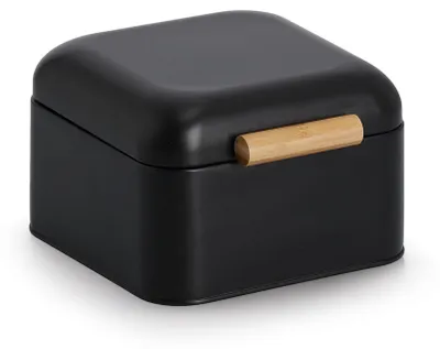 Produktbild von Zeller Brotkasten, Metall/Bambus, schwarz, ca. 20 x 20 x 13,5 cm