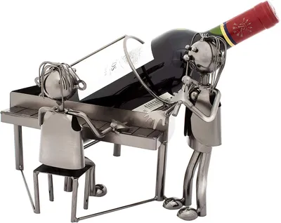 Immagine prodotto di BRUBAKER portabottiglie duo con cantante al pianoforte - portabottiglie in metallo con biglietto d'auguri per regalo vino