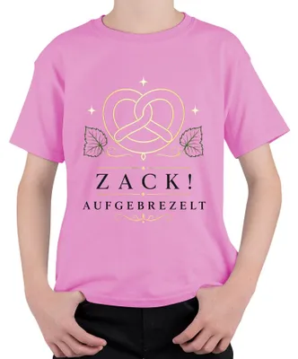 Zdjęcie produktu dla Zack, koszulka z nadrukiem brezelka, Bawaria, , tradycyjny strój, spodnie skórzane, impreza panieńska, koszulka dziecięca, różowa, rozmiar 116