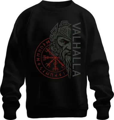 Zdjęcie produktu dla Valhalla Viking Norse Mythology Vegvisir Runes Odin Gift Uni  Sweatshirt Pullover, Czarny, XXL