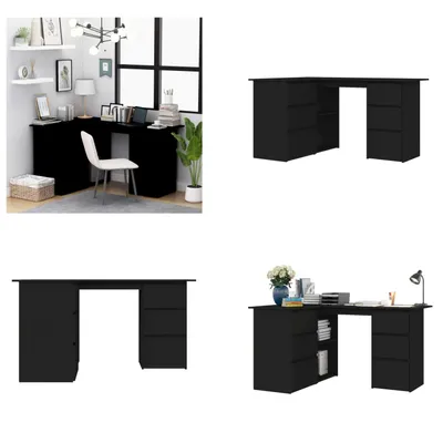 Image de vidaXL Bureau d'angle Noir 145x100x76 cm Bois composite - Bureau - Bureaux - Table d'ordinateur - Tables d'ordinateur