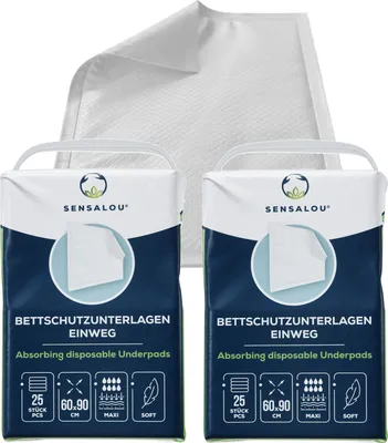 Zdjęcie produktu dla Sensalou jednorazowe podpaski na nietrzymanie moczu 60 x 90 cm białe 50 sztuk
