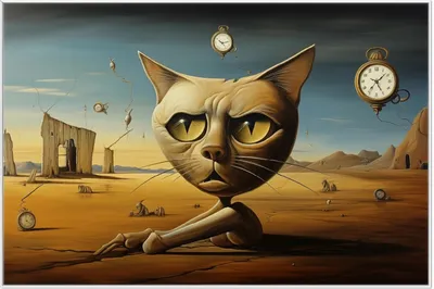 Produktbild von Wallario Wandbild Katze als Zeitwächter, Größe: 61 x 91,50 cm, Poster mit weißem Aluminiumrahmen