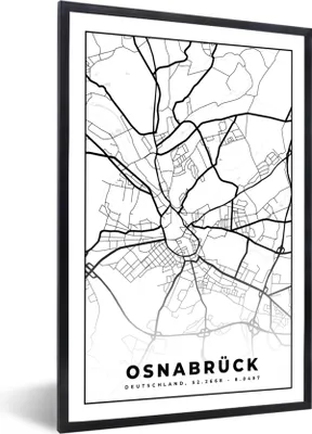 Produktbild von MuchoWow® Gerahmtes Poster Stadtplan - Osnabrück - Karte 60x90 cm - Poster mit Schwarzem Bilderrahmen Wandposter Rahmen Foto Bilder - Kunst