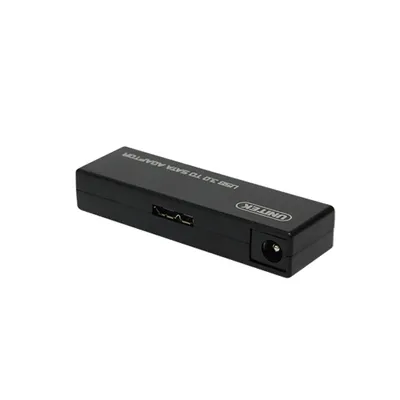 A black USB 3.0 to SATA adapter is shown against a white background.