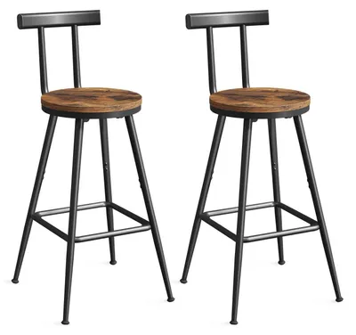 Productafbeelding van Barstoelen, set van 2, met rugleuning, vintagebruin en zwart, metalen frame, verstelbare poten, 32x32x96 cm