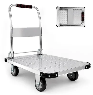 Imagen del producto de Carro plataforma plegable, capacidad de 600 kg, dimensiones 90 x 60 cm, con ruedas giratorias de 360 grados