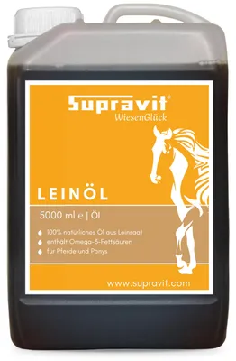 Produktbild von Supravit Leinöl 5 Liter Pferde & Hunde | Frisches Leinsamenöl kaltgepresst | Für glänzendes Fell | Reich an Omega 3 Fettsäuren