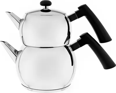 Image de Schäfer Edelstahl Teezubereitungs-Set 2,0L + 1,0L - Théières pour tous les types de cuisinières Poignées en caoutchouc