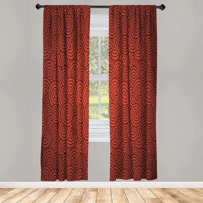 Produktbild von ABAKUHAUS Abstrakt Vorhänge 2 Panel Set für Wohnzimmer Schlafzimmer Nachbildung, Spiralen Wirbel Muster Fernost Asiatisch Orientalischer Druck, 150 cm x 175 cm, Rot