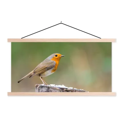 Produktbild von MuchoWow® Textilposter Tiere - Vogel - Rotkehlchen 120x60 cm mit holzfarbenen Rahmen - Klemmleiste