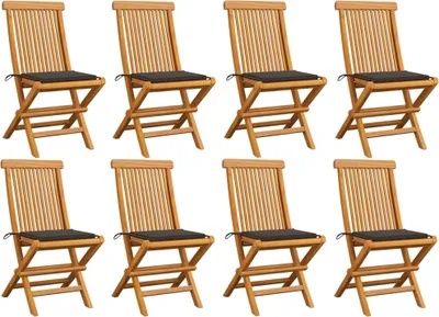 Produktbild von Cloris Designermöbel Gartenstühle mit Taupe Kissen 8er Set Massivholz Teak 2024 Neu