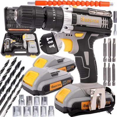 Produktbild von BESTEN Schraubendreher Akku-Schlagbohrmaschine 2Xaku 21V Steckdosen Bits + Koffer