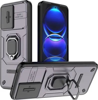 Produktbild von Hülle für Xiaomi Poco X5 /Redmi Note 12 5G Dual Layer Handyhülle Schiebe Kamera Schutz und Ringhalter Ständer Lila