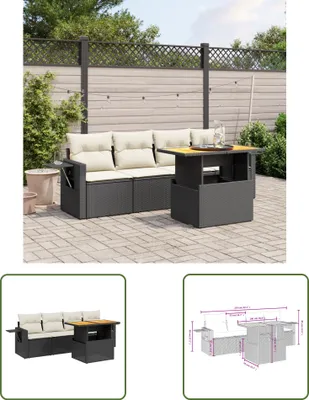Produktbild von The Living Store 5-tlg. Garten-Sofagarnitur mit Kissen Schwarz Poly Rattan