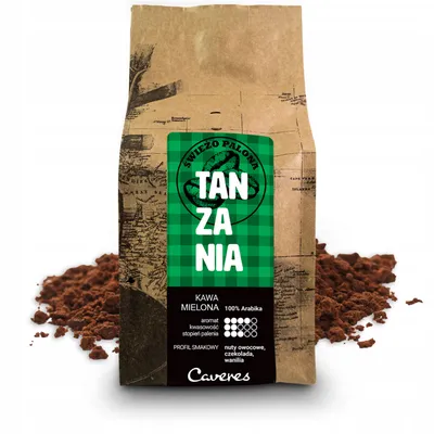 Zdjęcie produktu dla Kawa mielona Caveres Tanzania Kilimanjaro 100% Arabica rzemieślnicza palarnia premium 250g