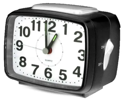 Produktbild von Analoger Wecker Schwarz mit großen Ziffern, Snooze, Beleuchtung & Alarmtaste, AA Batterie inkl., 112 x 85 x 65 mm