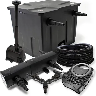 Produktbild von SunSun Komplettset: CBF-350 Teichfilter bis 12000 L Teichfilteranlage, CTF-8000 Teichpumpe 8000l/h 70W, CUV-236 Teichklärer 36W, 25m Teichschlauch 25 mm, HJ-943 Springbrunnen 800l/h 16W, Y-Verteiler