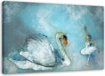 Produktbild von Leinwandbild schwan und ballerina 100x70 cm Feeby blau wandbild bereit zum aufhängen