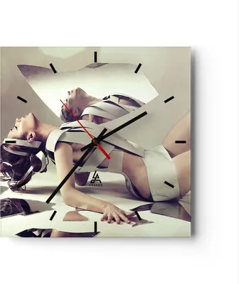 Produktbild von Wanduhr - Quadrat - Glasuhr - Weiblich modell posieren beine - 40x40cm - Schleichendes Uhrwerk - Lautlos - zum Aufhängen bereit - Dekoration Modern - Wanddekoration aus Glas - C3AC40x40-2611