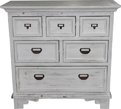 Produktbild von Casa Padrino Shabby Chic Landhaus Stil Kommode mit 6 Schubladen Antik Weiß B 84 cm, H 84 cm - Antik Kommode