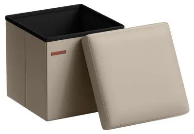 Image de SONGMICS, tabouret pliable de 38 cm, avec couvercle, en similiCuir synthétique
