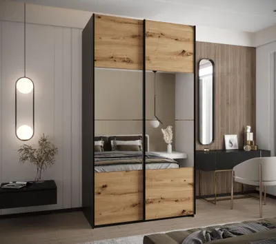 Obrázok produktu pre Dvojdverová skriňa SAMARA 4 - 140 cm, čierna / dub artisan / čierna