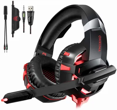 Image de Onikuma K2A Casque de jeu filaire stéréo Casque de jeu PS4 Casque de joueur avec microphone pour PC Xbox One / Ordinateur portable LED rouge incandescent
