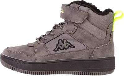 A side view of a gray Kappa sneaker.