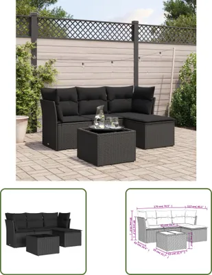 Produktbild von The Living Store 5-tlg. Garten-Sofagarnitur mit Kissen Schwarz Poly Rattan