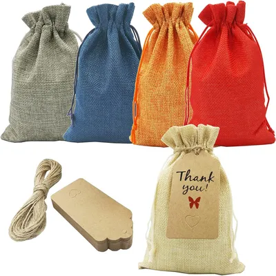 Produktbild von 30 Stück Jutesäckchen,Jutebeutel mit Kordelzug 13cm x 18cm,Leinensäckchen,Klein Party Geschenktüten,Schmuckbeutel,Basteltaschen für Geburtstag Hochzeit Feiertagsfeier (5 Farben)