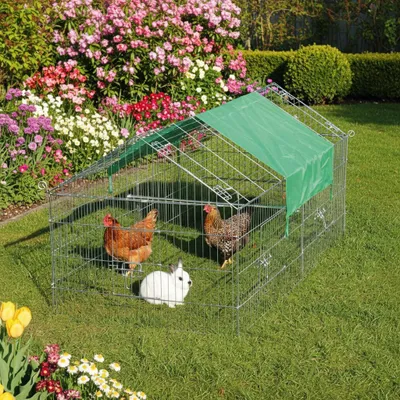 Produktbild von Hühner Hasen Kaninchen Freilauf Auslauf Gehege zooprinz Premium L | mit Sonnenschutz | 220 × 102 × 85 cm | Metallgitter Wetterfest