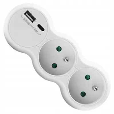 Produktbild von Plast-Rol Steckdosenadapter Verteiler 2x2P+Z USB A C Weiß 16A