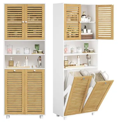 Produktbild von Badezimmerschrank mit Wäschekörben 60 x 28 x 170 cm MDF Bambus