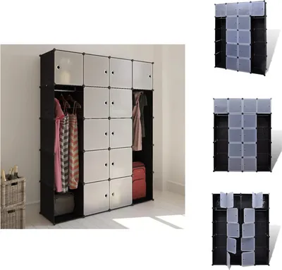 Image de vidaXL Armoire modulaire avec 14 compartiments noir/blanc 37x146x180,5cm - Armoires à vêtements