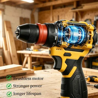 Produktbild von AIORBER Akkubohrschrauber 21V Set mit 2x Akkus, Bürstenloser Akkuschrauber 2-Gang, Schlagbohrschrauber mit Zubehör und Koffer für Bohren Schrauben, Gelb-Schwarz